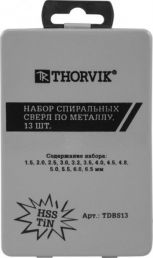 Набор сверл ThorvikTDBS13 по металлу в металлическом кейсе d1.5-6.5 мм 13 пр