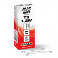 Лампа накаливания AVS Vegas 12V. Т3 1,2W(б/ц.усы2см) BOX(10шт)  1шт.